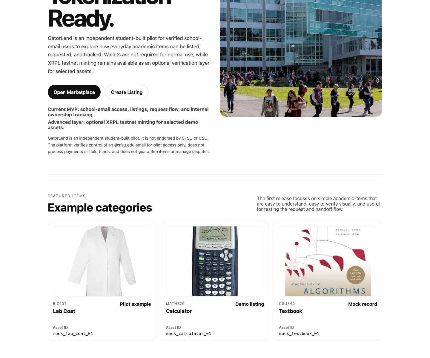 GatorLend example listed items