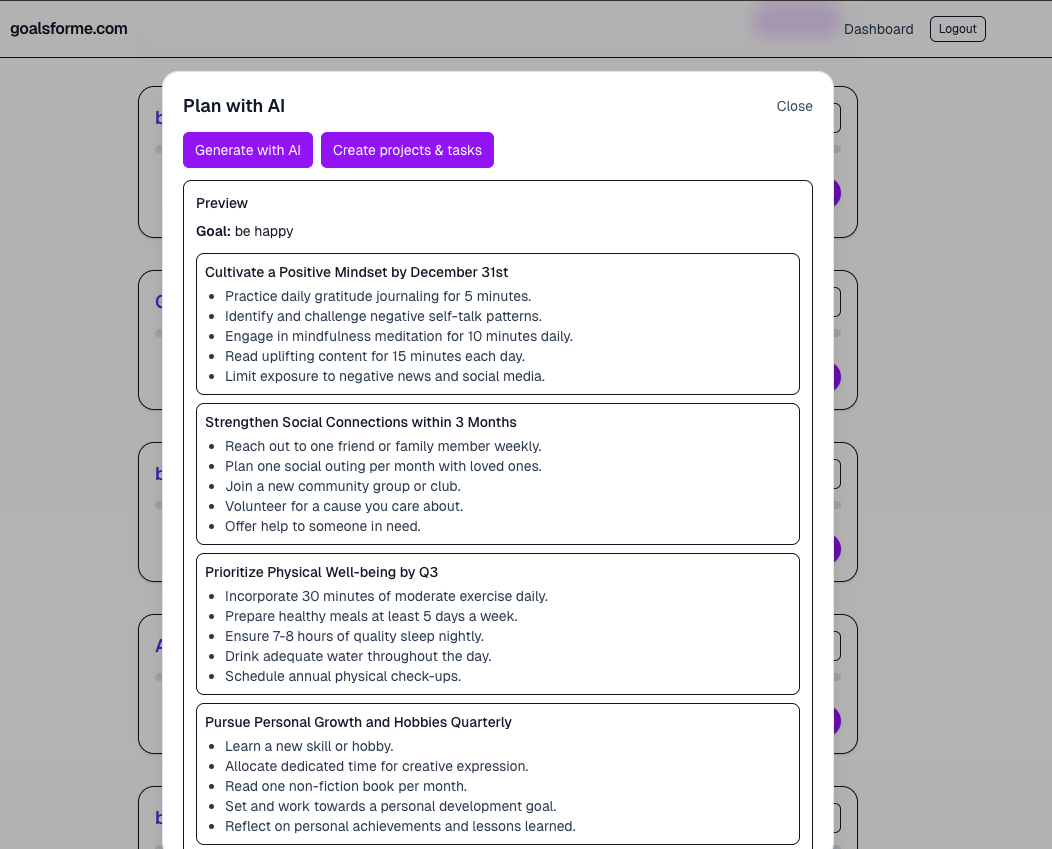 goalsforme AI planner preview